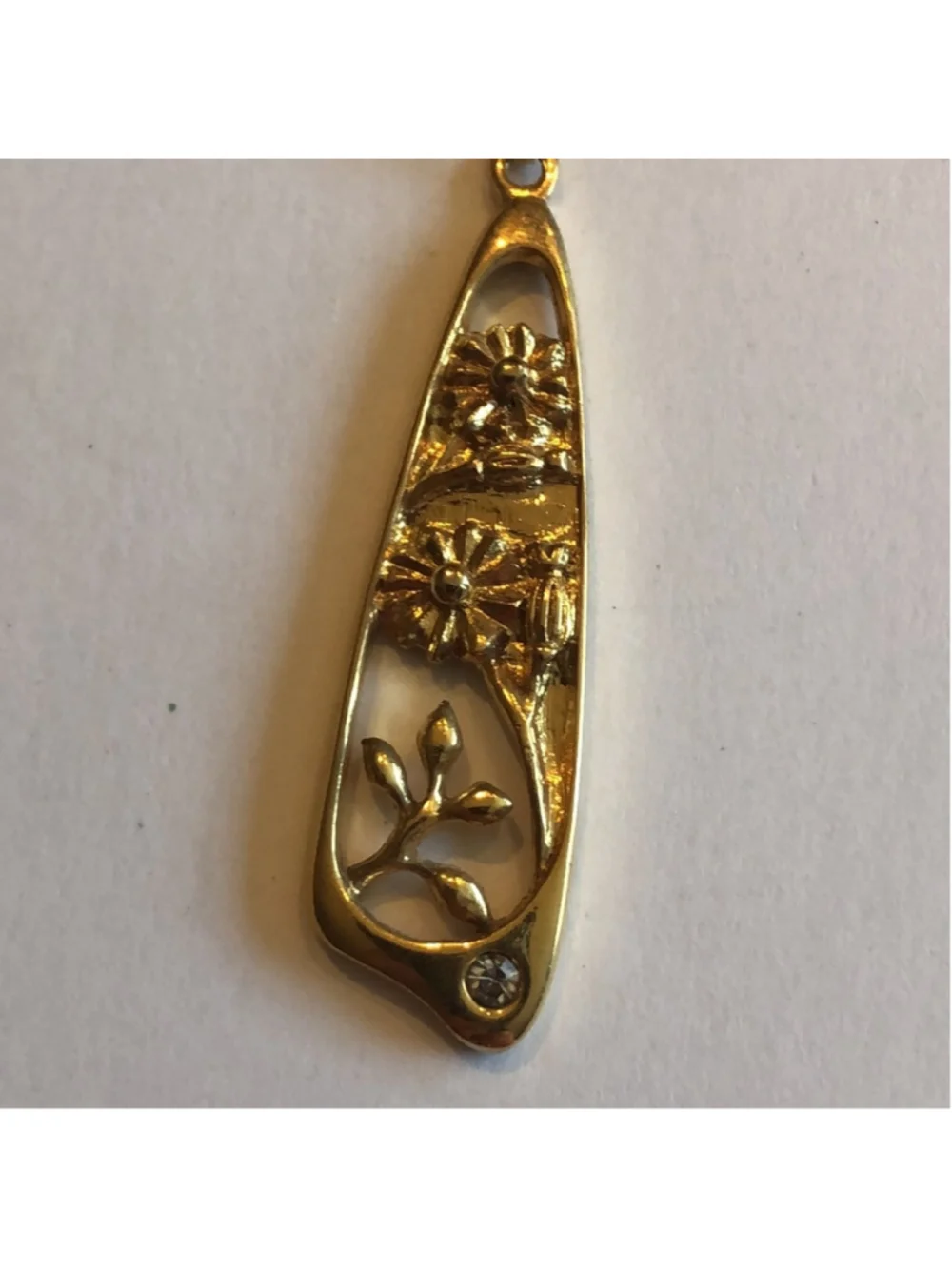 Angel Brand Signed Vintage Gold Tone Floral Pendant Necklace